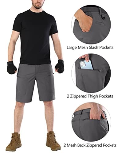 Shallowlulu Mens Cargo Hiking Shorts Water Resistant Quick Dry Lightweight Breathable Tactical Shorts with Nylon Belt(Dark Grey 38W/12L) - Image 4
