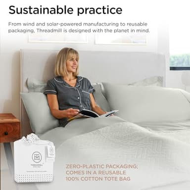 Threadmill 100% Cotton Sheets for Queen Size Bed - 600 Thread Count Queen Bed Sheets Set with 16” Deep Pocket - Sateen Weave 4-Piece Bedding Set with Cooling Effect, Light Grey - Image 6