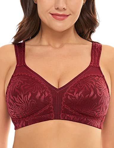 Wingslove Women's Full Coverage Non Padded Comfort Minimizer Wire-Free Bra Plus Size(Wine Red,36DD) - Image 2