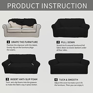 Easy-Going Stretch Oversized Loveseat Slipcover 1-Piece Sofa Cover Furniture Protector Couch Soft with Elastic Bottom for Kids Polyester Spandex Jacquard Fabric Small Checks Black - Image 6