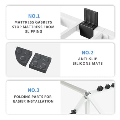 VIPSHOW 18 Inch King Size White Bed Frame, 3500Lbs Heavy Duty Metal Platform with Round Corner Legs Mattress Slide Stopper, Steel Slat Support No Box Spring Needed, Noise Free, Non-Slip, Easy Assembly - Image 4