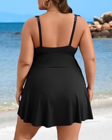 Charmo Women's Tie Knot Plus Size Swimsuit for Women Tummy Control One Piece Bathing Suit Slimming Ruffle Swimdress Black 2X - Image 2
