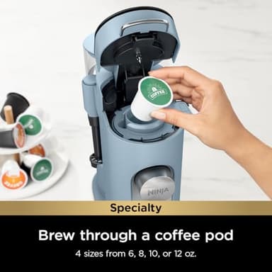 Ninja Pod & Grounds Specialty XL Single-Serve Coffee Maker, K-Cup Pod Compatible, Brews Grounds, Compact Design, Built-In Milk Frother, 68-oz. Reservoir, 6oz. Cup-24oz. Mug Sizes, Denim Blue, PB055ABL - Image 2