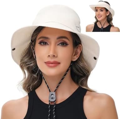Sun Hats for Women Bucket Hat UV Protection Fishing Hat Wide Brim Safari Hats 2 in 1 Zip-Off Sun Visor Hats UPF 50+ - Image 3