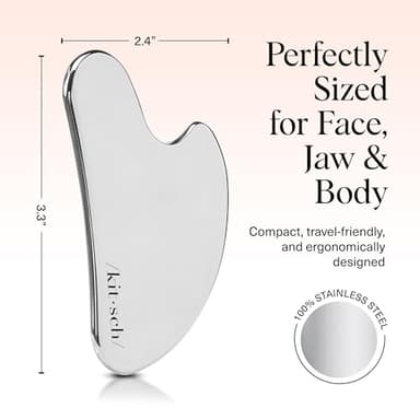 Kitsch Stainless Steel Gua Sha Facial Tools - Guasha Tool for Face, Face Sculpting Tool, Jawline Shaper, Double Chin Reducer, Body Gua Sha Tools, Lymphatic Drainage Massager, Facial Skin Care - Silver - Image 5