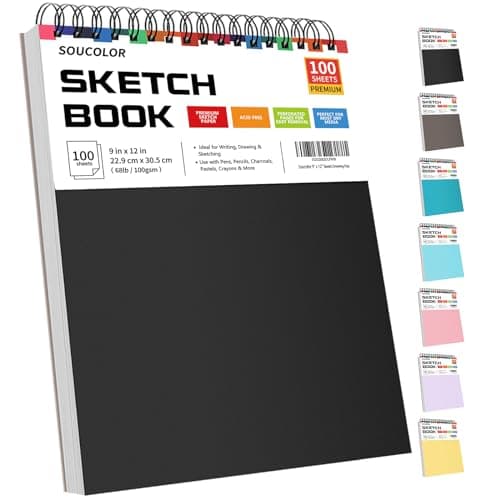 Soucolor 9" x 12" Sketch Book, 1-Pack 100 Sheets Spiral Bound Art Sketchbook, (68lb/100gsm) Acid Free Artist Drawing Book Paper Painting Drawing Writing Sketching Pad for Kids Adult Teens Girls Boys - Image 1