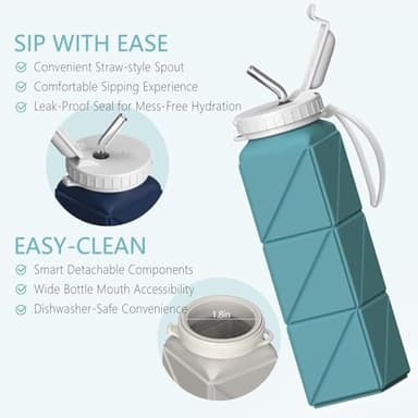 BEAUTAIL Collapsible Water Bottles 20.6oz 2 Pack, Silicone Foldable Portable Water Bottle, Lightweight Reusable Leakproof for Travel Camping Hiking Cycling Yoga Sports Outdoor (Blue+DarkBlue) - Image 5