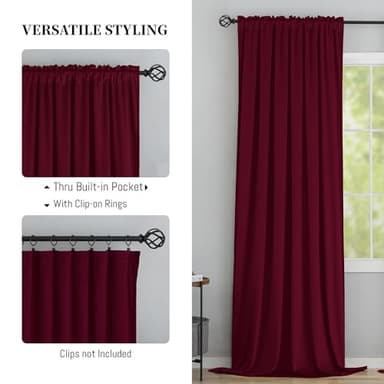 Yakamok Velvet Curtains 84 inches 2 Panels - Luxury Room Darkening Wine Red Curtains for Bedroom Living Room Thermal Insulated Super Soft Window Drapes Rod Pocket, Wine Red, W52 x L84 inches - Image 3