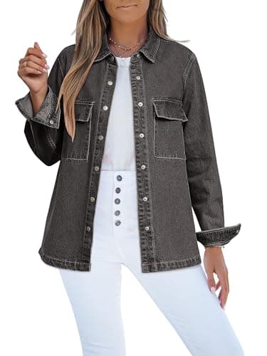 luvamia Button Up Shirt Women Casual Button Down Shirts For Women Black Jacket Women Jean Jacket Fall Jackets For Women Shirts Casual Summer Womens Denim Shirt Size Medium Size 8 10 - Image 1