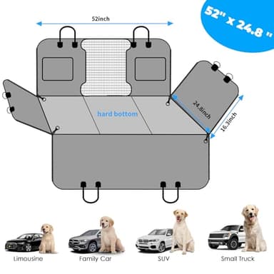 URPOWER Back Seat Extender for Dogs - Hard Bottom Dog Car Seat Cover Holds 420 lbs, Waterproof Dog Hammock Dogs Bed for Cars, SUVs & Small Trucks, Pet Backseat Protector with Mesh Window & Large Space - Image 6
