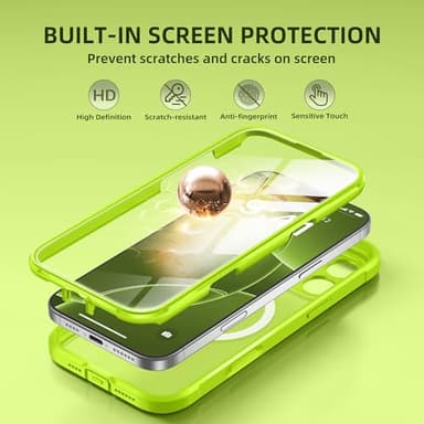 BERFY for iPhone 16 Pro Max Case, Compatible with MagSafe, Built-in 9H Tempered Glass Screen Protector and Camera Protection, Full Body Shockproof Matte Phone case for 16 Pro Max 6.9", Bright Green - Image 3