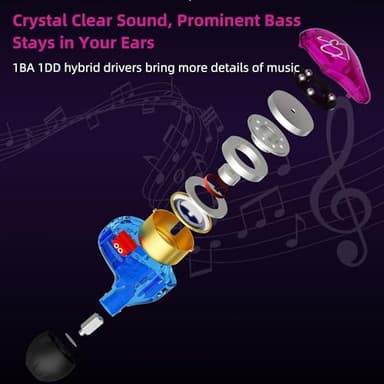 YINYOO Easy KZ ZST Colorful Hybrid Banlance Armature with Dynamic in-Ear Earphone 1BA+1DD HiFi Headset KZ in Ear Monitors Headphones Wired Earbuds IEM Earphones Gaming Earbuds (Colorful Without mic) - Image 2