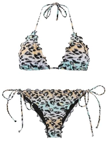 RELLECIGA Women's Green-Yellow Leopard Wavy Triangle Bikini Set Brazilian Swimwear Size Small - Image 5