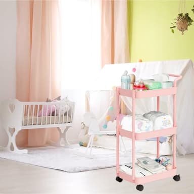Volnamal Baby Diaper Caddy – Plastic Diaper Organizer for Nursery Essentials, Movable Cart for Changing Table & Crib, Easy to Assemble, Pink - Image 7