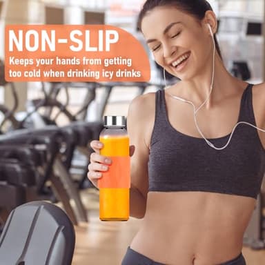 Zukro Glass Water Bottles with Lids & Silicone Grip Sleeve 18 oz, 10 Pack Reusable 100% Leak Proof Juice Bottles With Stainless Steel Cap for Juicing, Smoothie Drinking Jar, Fridge & Dishwasher Safe - Image 7