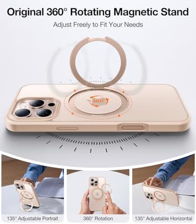 TORRAS 360 Rotatable Magnetic Ring for iPhone 16 Pro Max Case with Stand, Fit for MagSafe, 16FT Mil-Grade Shockproof Translucent for iPhone 16 Pro Max Phone Case 6.9", Rose Gold Pink - Image 3