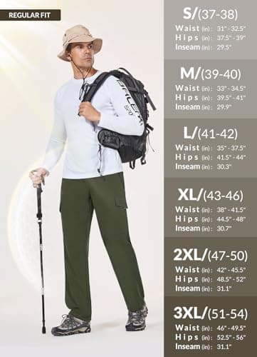 baleaf Men's Hiking Pants Cargo Quick Dry Water Resistant Elastic Waist Straight Leg Lightweight UPF50+ for Work Dark Army Green Size XL - Image 7