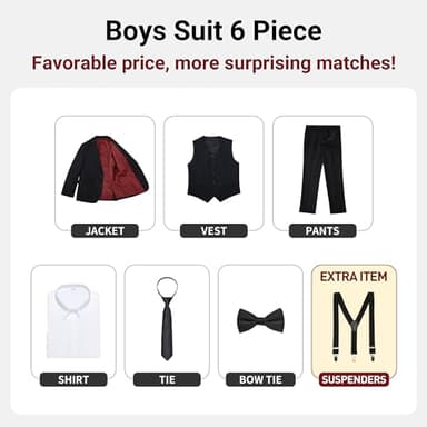BOLADA Boys' Suit Black Slim fit Suits for Kids Formal Classic 6 Piece Big Boys Tuxedos Teen Youth Size 12 - Image 3
