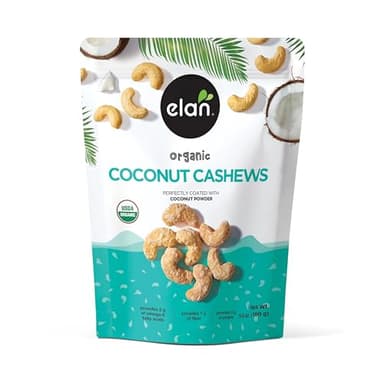 Elan Organic Coconut Cashews, 5.6 oz, Non-GMO, Gluten-Free, Vegan, Kosher, Glazed Nuts (Roasted Cashews, Coconut Milk Powder, Himalayan Pink Salt), Superfood Infused Nuts - Image 1