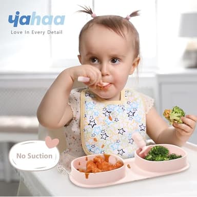 yahaa Silicone Foldable Novelty Dinner Plates,Baby Plates Travel Essential with Forks and Spoons,Microwave & Dishwasher Safe,Blush - Image 2