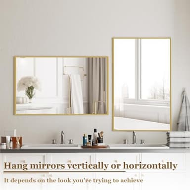 BEAUTYPEAK Gold Bathroom Wall Mirror - 30" x 40" Rectangular Mirror with Metal Frame, Hangs Horizontal or Vertical for Living Room Bedroom Bathroom Entryway - Image 4