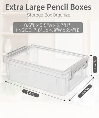 Sooez 6 Pack Extra Large Pencil Box, Plastic Pencil Case Crayon Box, Clear Marker Organizer Plastic Containers with Lid, Stackable Storage Boxes for Art Craft,Pen,Back to School Teacher Supplies, Grey - Image 2