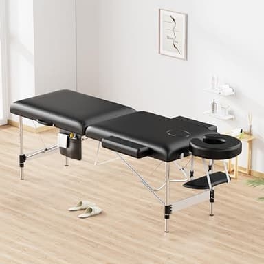 Brelley Massage Table Portable, 2-Fold Lash Bed with Side Pocket, Adjustable Height, Sturdy Aluminum Frame, Esthetician Spa Facial Bed, Tattoo Bed with Face Cradle & Carrying Bag, Black - Image 9