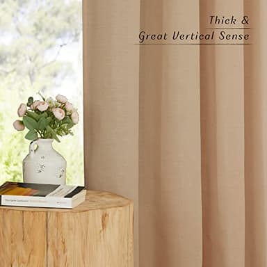 NICETOWN Linen Flax Semi Sheer Curtains 92" Length, Grommet Window Treatments Privacy Added with Light Penetration Vertical Drapes for Loft/Home Office, Camel, W55 x L92, 2 Panels - Image 5