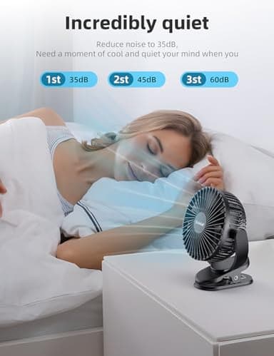 Svinkal USB Portable Clip on Fan, 2400mAh Battery Type-C 6in, 3 Speed 720° Tilting Head, Black Personal Rechargeable Fan for Desk, Bedside, Golf Cart, Baby Stroller, Indoor & Outdoor Use - Image 2