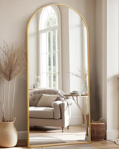 Full Length Mirror, 58"x21" Arch Floor Mirror, Floor Standing Freestanding Full Body Mirror with Stand for Bedroom, Hanging Mounted for Living Room Cloakroom, Gold - Image 1