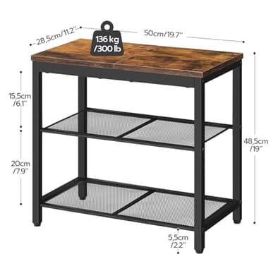 HOOBRO Shoe Bench, 3-Tier Shoe Rack, Industrial Shoe Organizer Storage Bench, 19.7 inches Entry Bench with Mesh Shelves, for Entryway, Living Room, Hallway, Easy Assembly, Rustic Brown BF50HX01 - Image 3