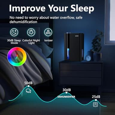 SIMSEN 95oz Dehumidifiers for Home, 800 sq ft Quiet Small Dehumidifier with Drain Hose, Dehumidifiers for Bedroom Bathroom Basements Closet RV (Black) - Image 4