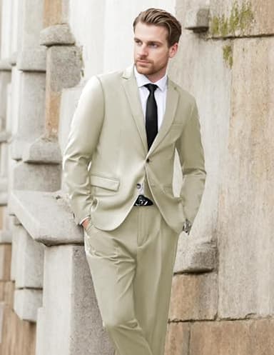 COOFANDY Men's 2 Piece Suits Classic Fit 2 Button Dress Suits Tuxedo Jacket Blazer for Wedding Business Dinner Prom Khaki - Image 2