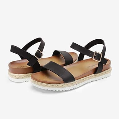 DREAM PAIRS Womens Open Toe Ankle Strap Espadrille Casual Flatform Platform Wedge Sandal, Black/Pu - 5.5 (Sunna) - Image 2