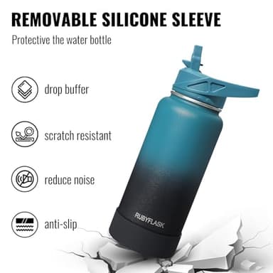 RUBYFLASK 32oz Insulated Water Bottle with Straw, Stainless Steel Metal Vacuum Water Flask, Large Thermal Water bottle with Leakproof 3 Lids for Travel, Camping, Gym Sports Indigo Black - Image 5