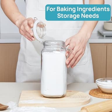 Vtopmart 78oz Glass Food Storage Jars with Airtight Clamp Lids, 3 Pack Large Kitchen Canisters for Flour, Cereal, Coffee, Pasta and Canning, Square Mason Jar with 8 Chalkboard Labels - Image 2