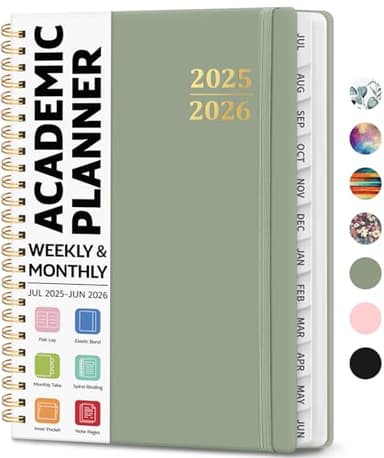 Academic Planner 2025-2026, Weekly and Monthly Calendar Planner Book, July 2025 – June 2026, Hardcover Organizer with Tabs, Perfect for Teachers, Students, Women & Men, A5 (6.4" x 8.5") - Green - Image 1