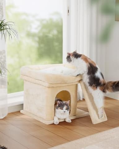 Aechonow 14in Cat Tree Tower with Large Perch, 20 * 16.5 Inch Top Bed for Adult Cats, Scratching Post with Bed for Kittens, Beige - Image 7