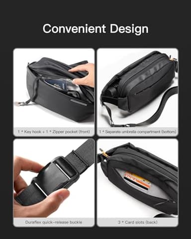 Inateck Sling Bag X, Multi-pocket Crossbody Shoulder Chest Bag with Adjustable Shoulder Strap, Water-resistant Waist Fanny Pack for Men, Women, Travel, Daily Use, Cycling, Hiking, Black, Large - Image 4
