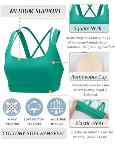 RUNNING GIRL High Impact Sports Bra for Women, Criss-Cross Back Padded Strappy Sports Bras Yoga Bra with Removable Cups(3000_Green_XL) - Image 5