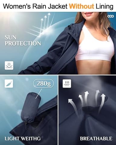 33,000ft Women's Waterproof Long Rain Coats Packable Rain Jacket with Hood Trench Coats Windbreaker - Image 3