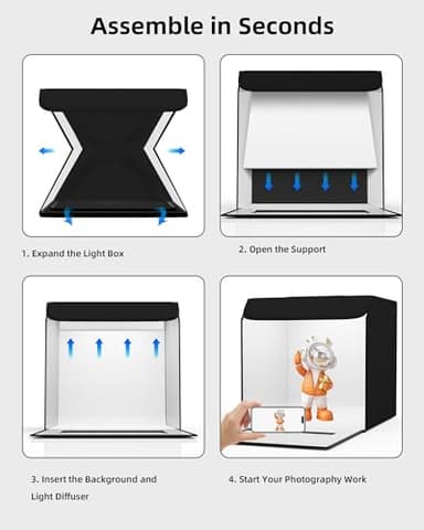 Glendan Light Box Photography, 12"x12" Portable Photo Box Shooting Tent Kit with 2 Light Panels (176 LED Lights) & 6 Kinds Double-Sided Backgrounds for Jewelry and Small Items Product Photography - Image 7