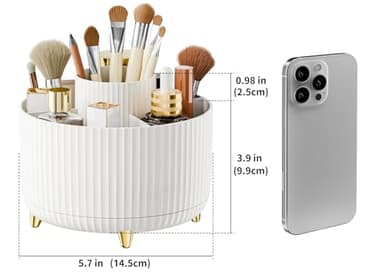 360° Rotate Makeup Brush Holder Organizer, Makeup Organizers Countertop, Makeup organization and Skincare Storage for Vanity, Desktop, Bathroom (White) - Image 2