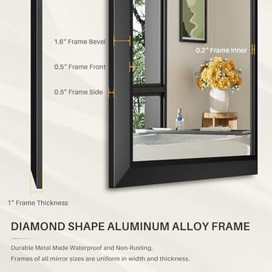 Briivue 40x36 Inch Black Bathroom Mirror for Wall, Thick Metal Framed Rectangle Mirrors for Over Sink, Bedroom, Living Room, Entryway, Anti-Rust, HD Tempered Glass - Image 5
