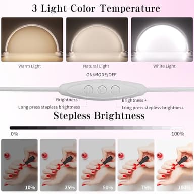 Half Moon Nail Desk Lamp,USB Powered Tri-Color Temperature Brightness Adjustable Arch Light for Moon Light Nail Tech/Handicraft Lighting (Medium Size White) - Image 5
