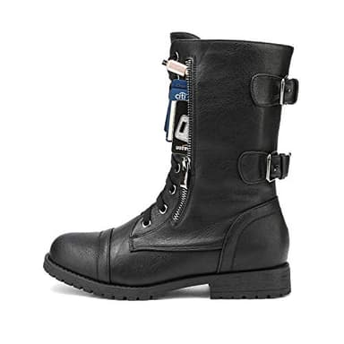 DREAM PAIRS Women's Combat Boots, Mid Calf Built-in Wallet Pocket Lace up Military Ankle Booties,Size 8.5,Classic Black,TERRAN - Image 2