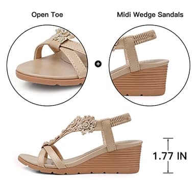 TEMOFON Womens Sandals Wedge Low: Summer Open Toe Wedges - Dressy Casual Beach Platform - Comfortable Elastic Ankle Strap Sandal Nude Size 7 - Image 5