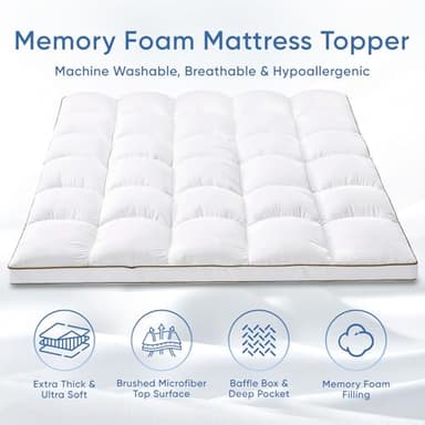 Memory Foam Queen Mattress Topper, Bed Topper with 3 Inch Extra Thick Shredded Foam, 100% Cotton Mattress Pad Cover, Breathable & Skin-Friendly Queen Size Mattress Topper with Anchor Straps - Image 5