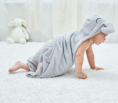 HIPHOP PANDA Hooded Towel - Rayon Made from Bamboo, Bath Towel with Bear Ears for Newborn, Babie, Toddler, Infant - Absorbent Large Baby Towel - Grey Elephant, 30 x 30 Inch - Image 4