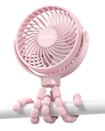 Coohea Stroller Fan Clip on for Baby, 4000mAh Rechargeable Battery Operated, Flexible Tripod, 3 Wind Speed, 360° Rotatable, Small Portable Fan for Car Seat Crib Backseat Beach Travel Camping, Pink - Image 1